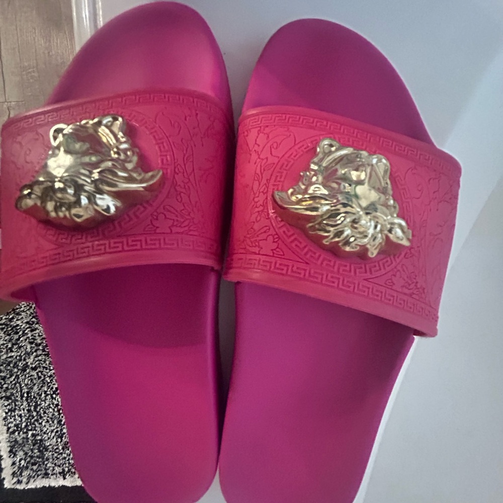 Versace Fuchsia Sandals with Gold Medusa